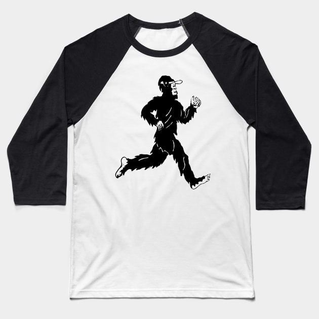 Bigfoot Running Baseball T-Shirt by Tesszero